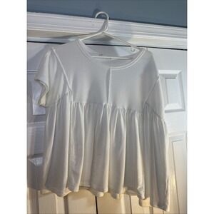 Altar'd State White Flowy Short Sleeve Babydoll Pullover Size Medium Comfy